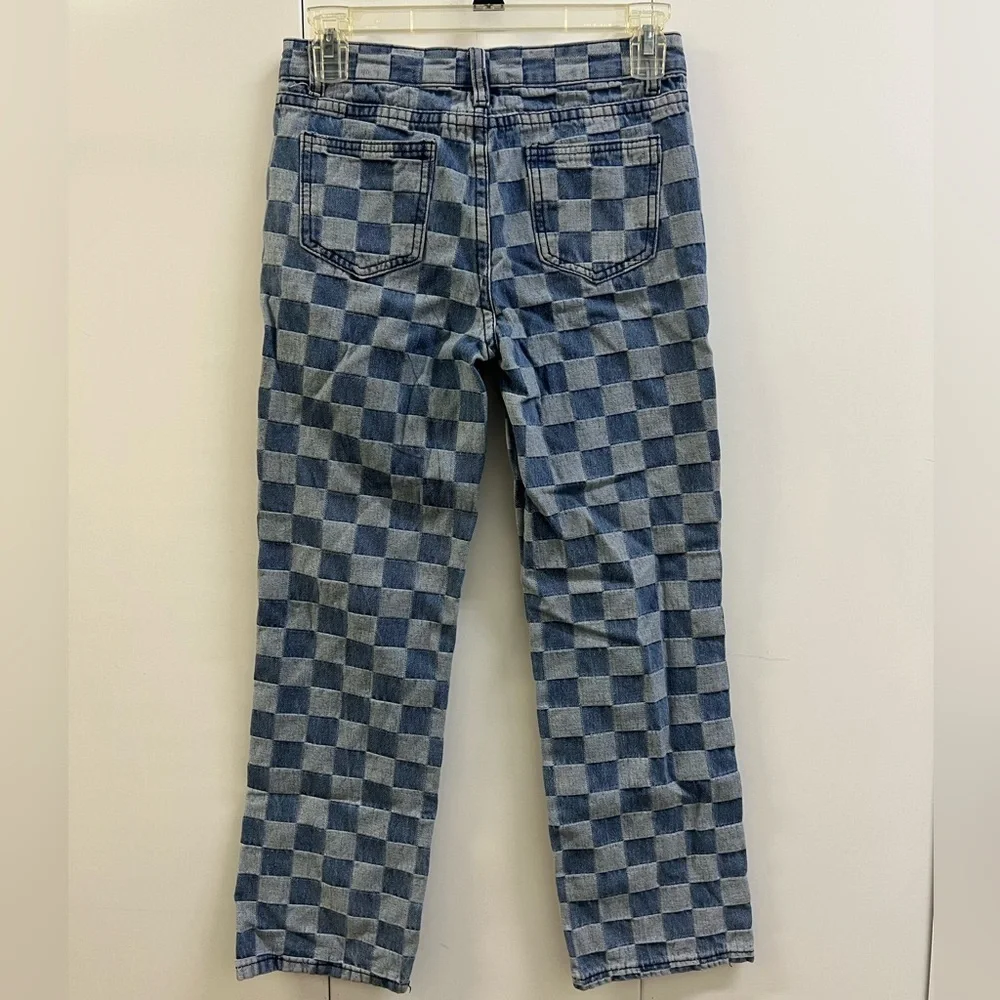 Great Condition SHEIN Girls Straight Leg Checkered Jeans with Pockets